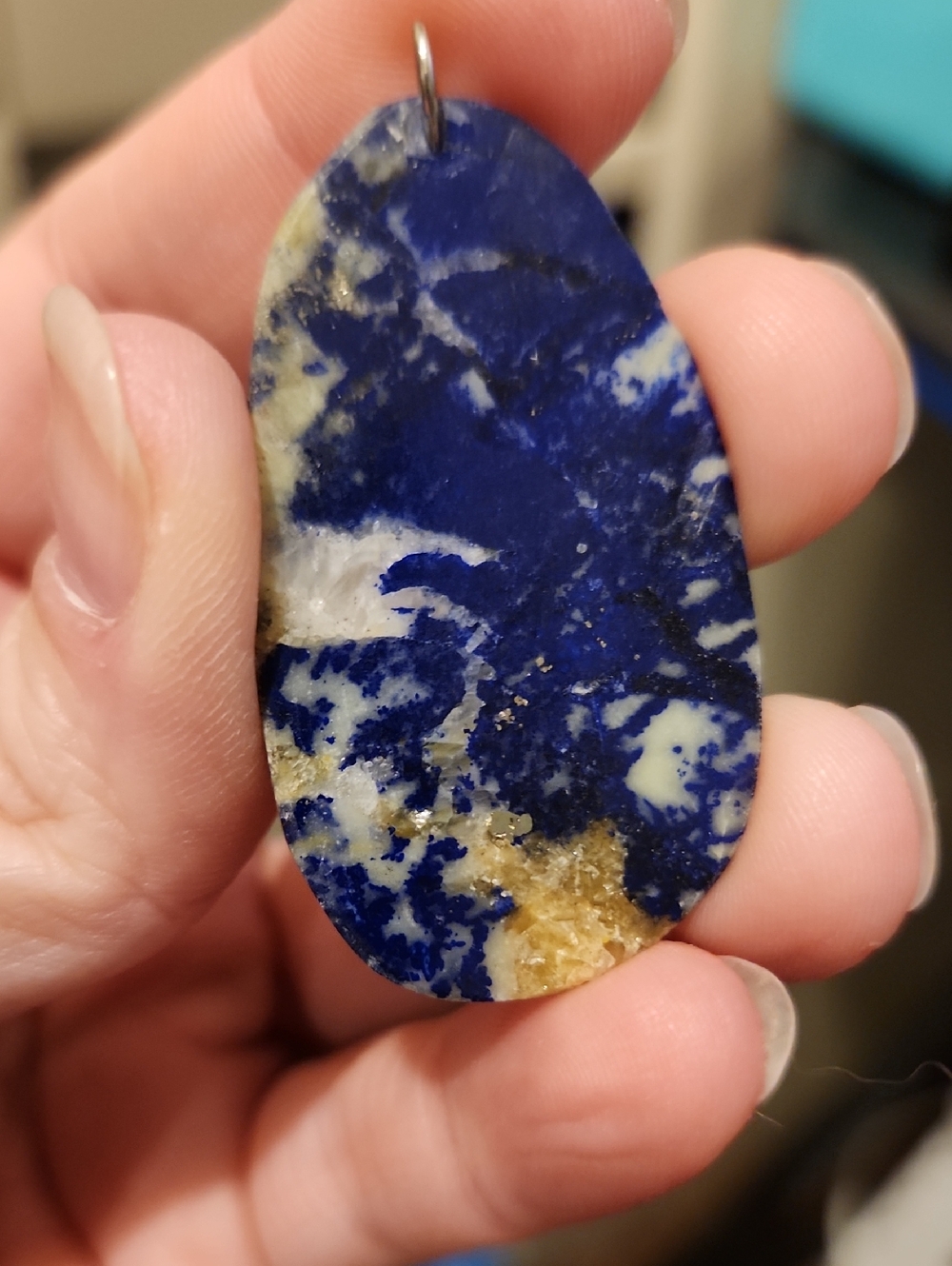 Lapis Lazuli Stone Pendant in Deep Blue with White & Gold Veining
